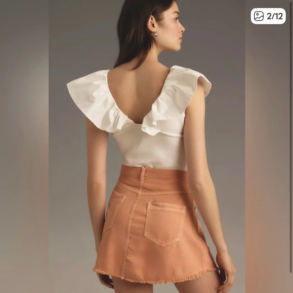 Anthropologie Pilcro Pleated Orange Denim Skirt - Picture 2 of 3